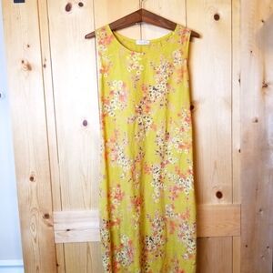 Bellambra Linen Floral Midi Semi Elastic Gathered Waist Sleeveless Dress